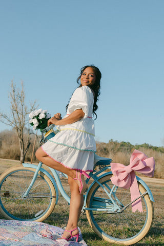 White Poplin Tiered Ruffle Color Dress