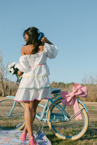 White Poplin Tiered Ruffle Color Dress