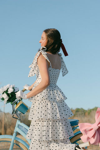 White Polka Dot Ruffle Maxi Dress