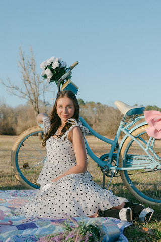 White Polka Dot Ruffle Maxi Dress