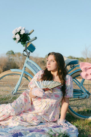 Pink Floral Puff Sleeve Midi Dress