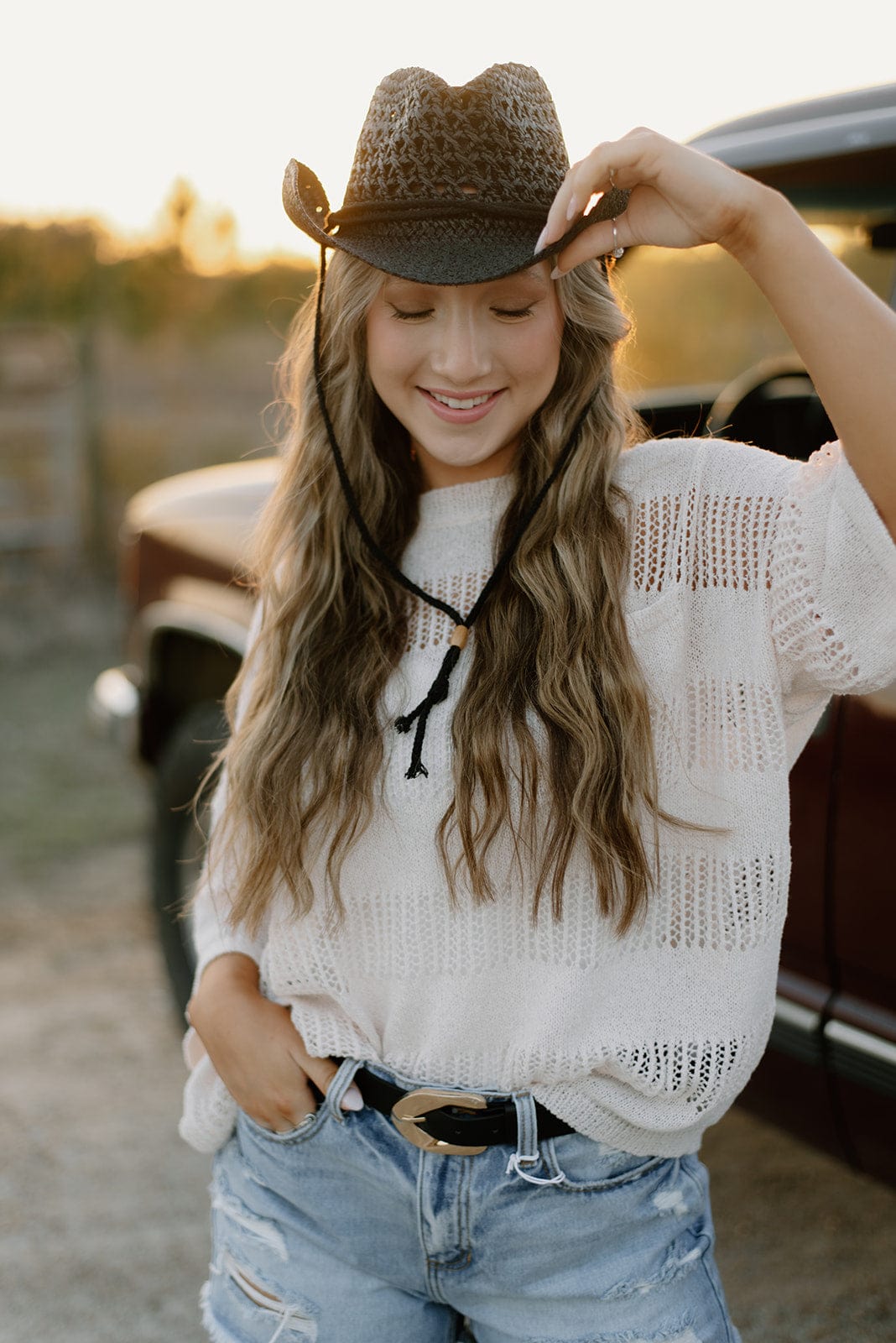 Black Braided Straw Cowgirl Hat