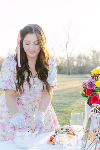 Pink Floral Puff Sleeve Midi Dress