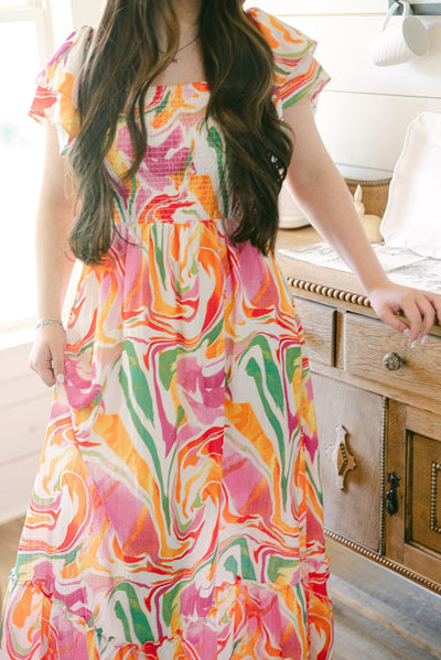 Multicolored Marble Maxi Dress