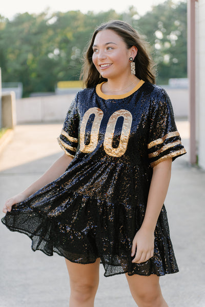 Black & Gold Jersey Sequin Dress