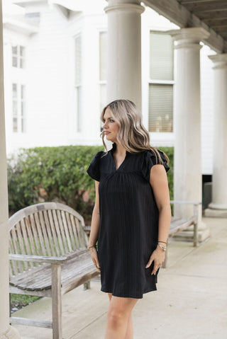 Black Ruffle Sleeve V-Neck Mini Dress