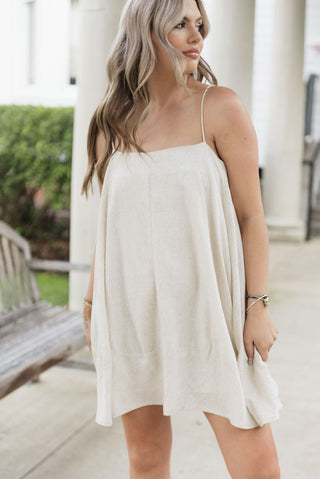 Oatmeal Linen Flowy Cami Mini Dress