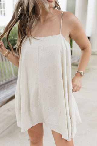 Oatmeal Linen Flowy Cami Mini Dress