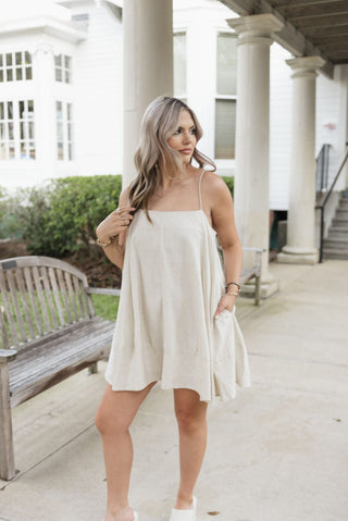 Oatmeal Linen Flowy Cami Mini Dress