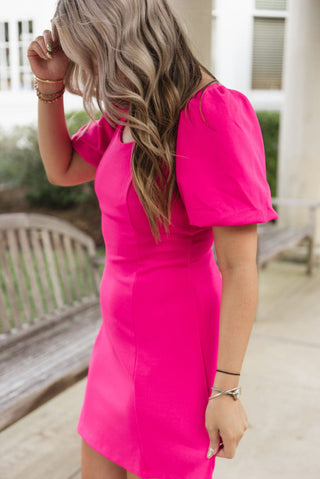 Hot Pink Short Sleeve Flare Mini Dress