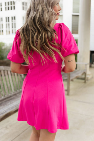 Hot Pink Short Sleeve Flare Mini Dress