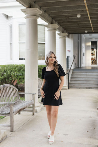 Black Short Sleeve Flare Mini Dress