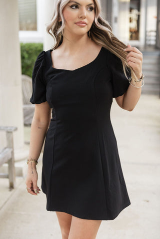 Black Short Sleeve Flare Mini Dress