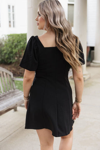 Black Short Sleeve Flare Mini Dress