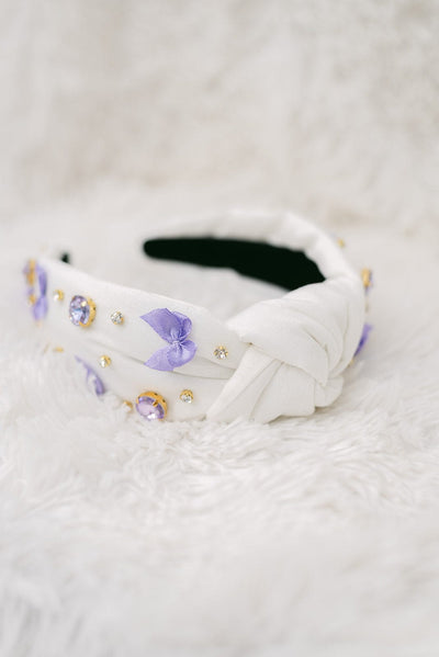 White & Purple Mini Bow Headband
