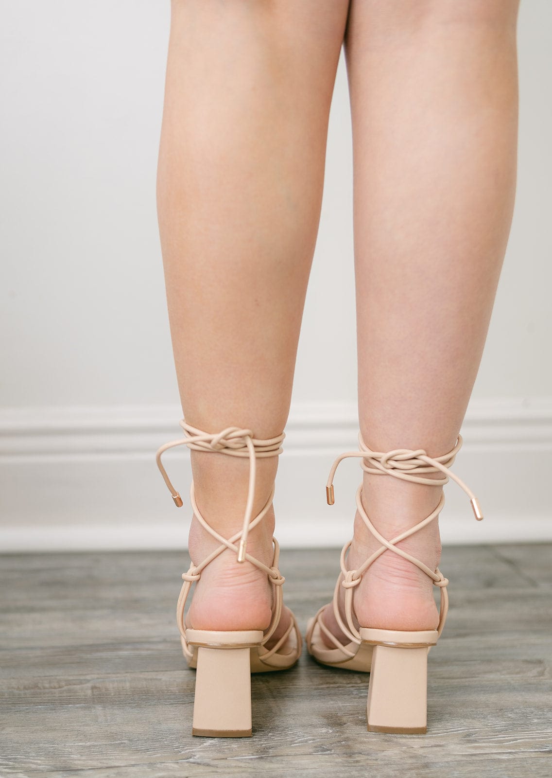 Nude Strappy Mini Block Heels