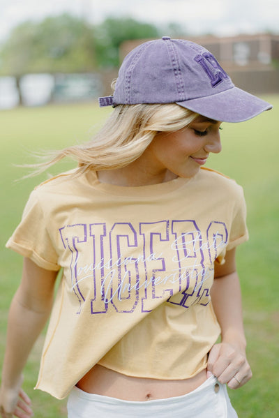 LSU Gold Cropped Short Sleeve Tee