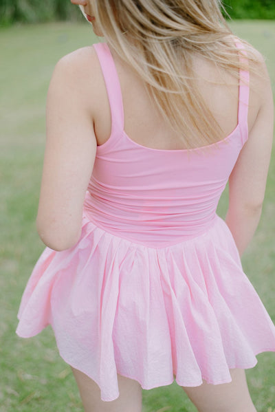 Light Pink Sporty Pleated Romper