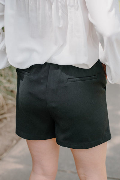 Black Pintuck Trouser Shorts