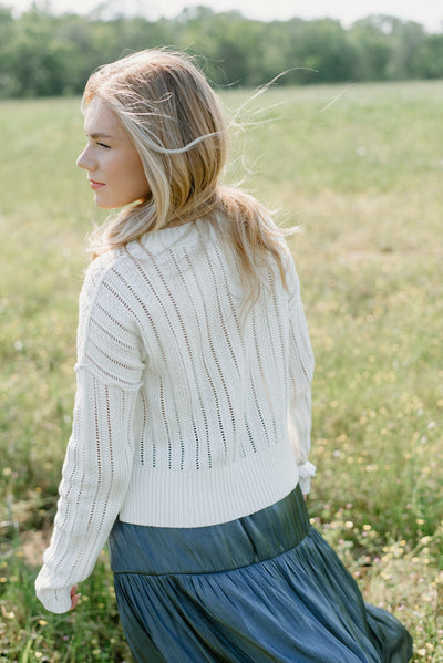 White Pointelle Knit Sweater