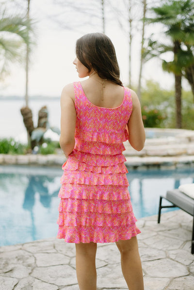 Lulu B Pink Print Sleeveless Ruffle Dress