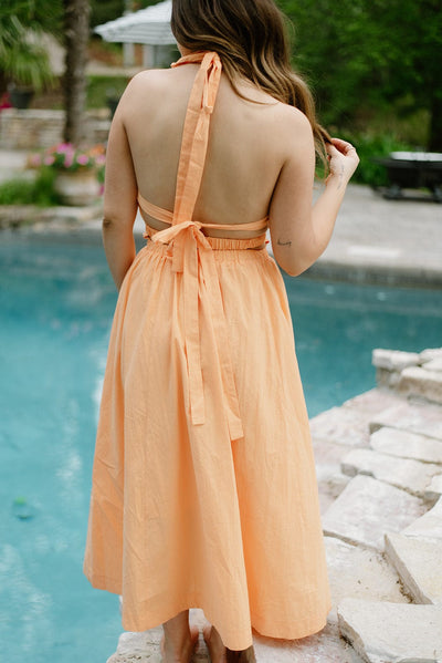 Orange Halter Midi Dress