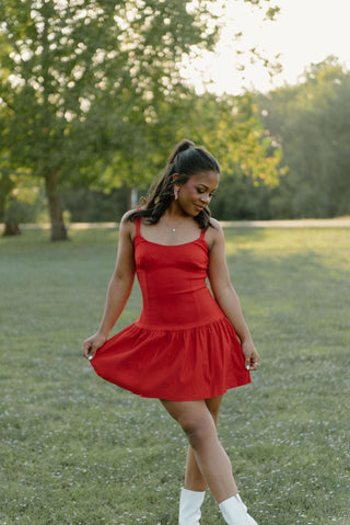 Red Sleeveless Flared Mini Dress