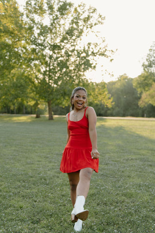 Red Sleeveless Flared Mini Dress