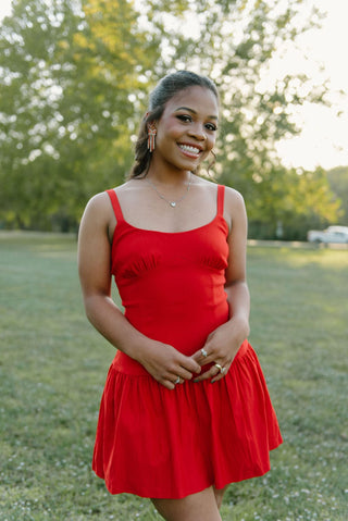 Red Sleeveless Flared Mini Dress