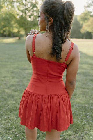 Red Sleeveless Flared Mini Dress