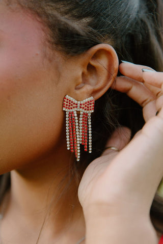 Red Rhinestone Bow Earrings