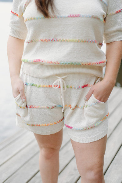 Cream Rainbow Stitch Set Shorts