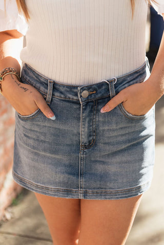 Medium Wash High Rise Mini Skort