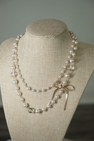Pearl Double Layer Bow Necklace