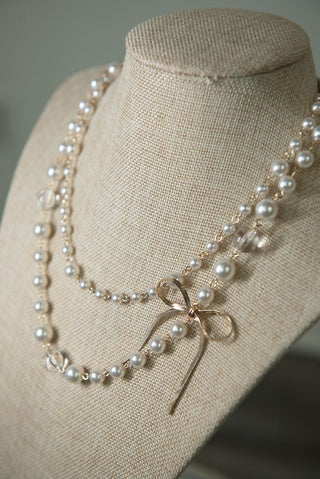 Pearl Double Layer Bow Necklace