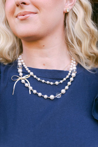 Pearl Double Layer Bow Necklace