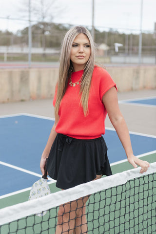 Tomato Banded Bottom Knit Top