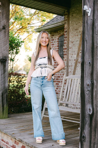 Ivory Contrast Bow Detail Top