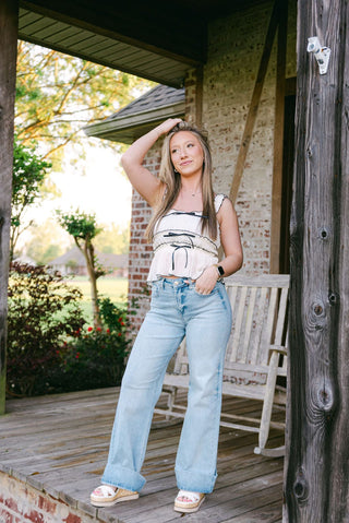 Ivory Contrast Bow Detail Top