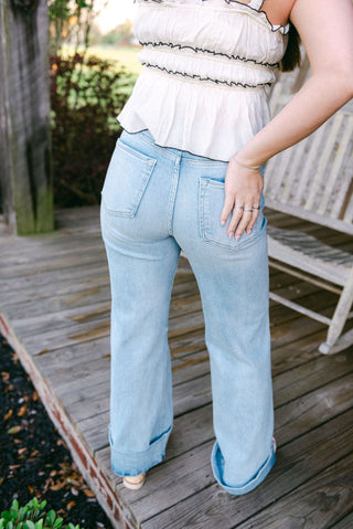Light Wash Wide Leg Cuffed Jeans