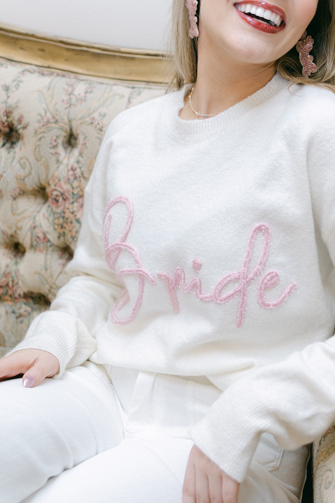 White "Bride" Tinsel Sweater