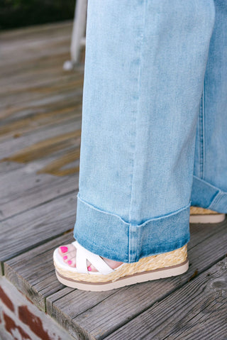 Light Wash Wide Leg Cuffed Jeans