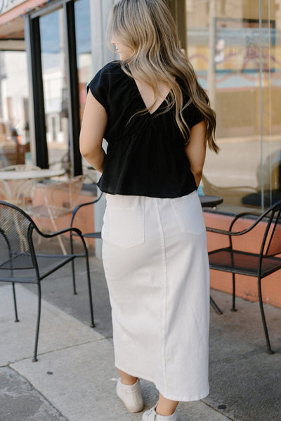 White Denim High Waisted Midi Skirt