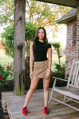 Cheetah Button Down Denim Mini Skort
