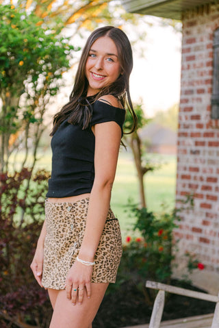 Cheetah Button Down Denim Mini Skort