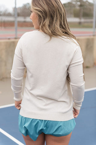 Beige Long Sleeve Front Seam Sweater