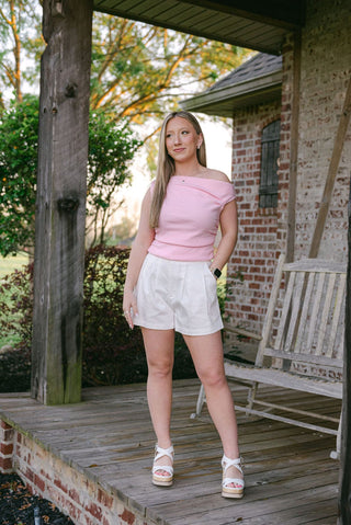 White High Waisted Pleated Shorts
