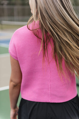 Pink Mock Neck Short Sleeve Knit Top