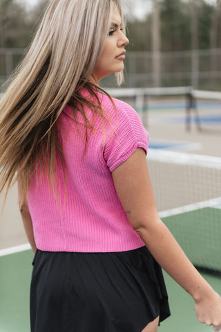 Pink Mock Neck Short Sleeve Knit Top