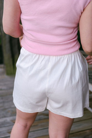 White High Waisted Pleated Shorts